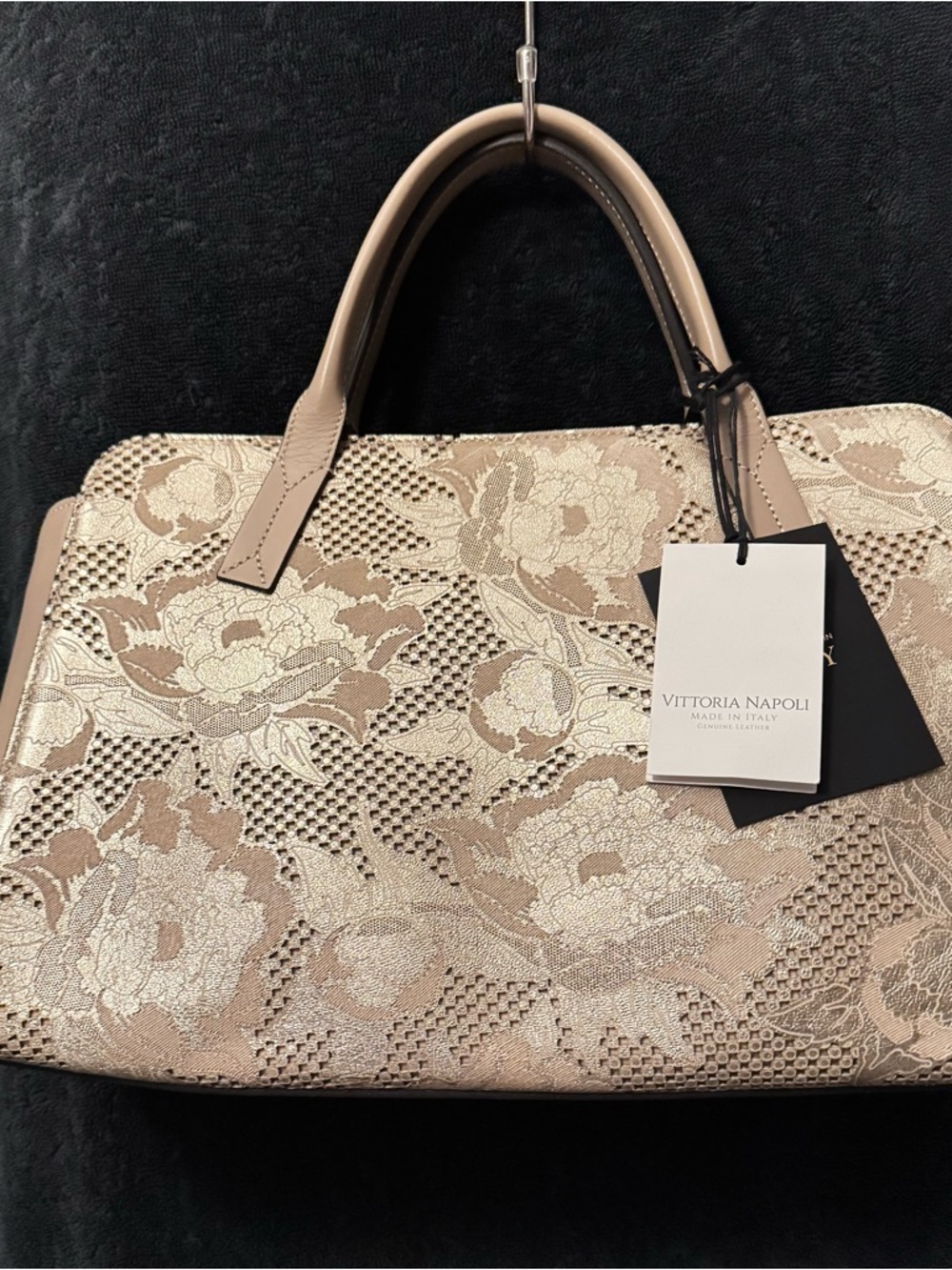 Vittoria Napoli Gold and Beige leather Satchel with crossbody straps